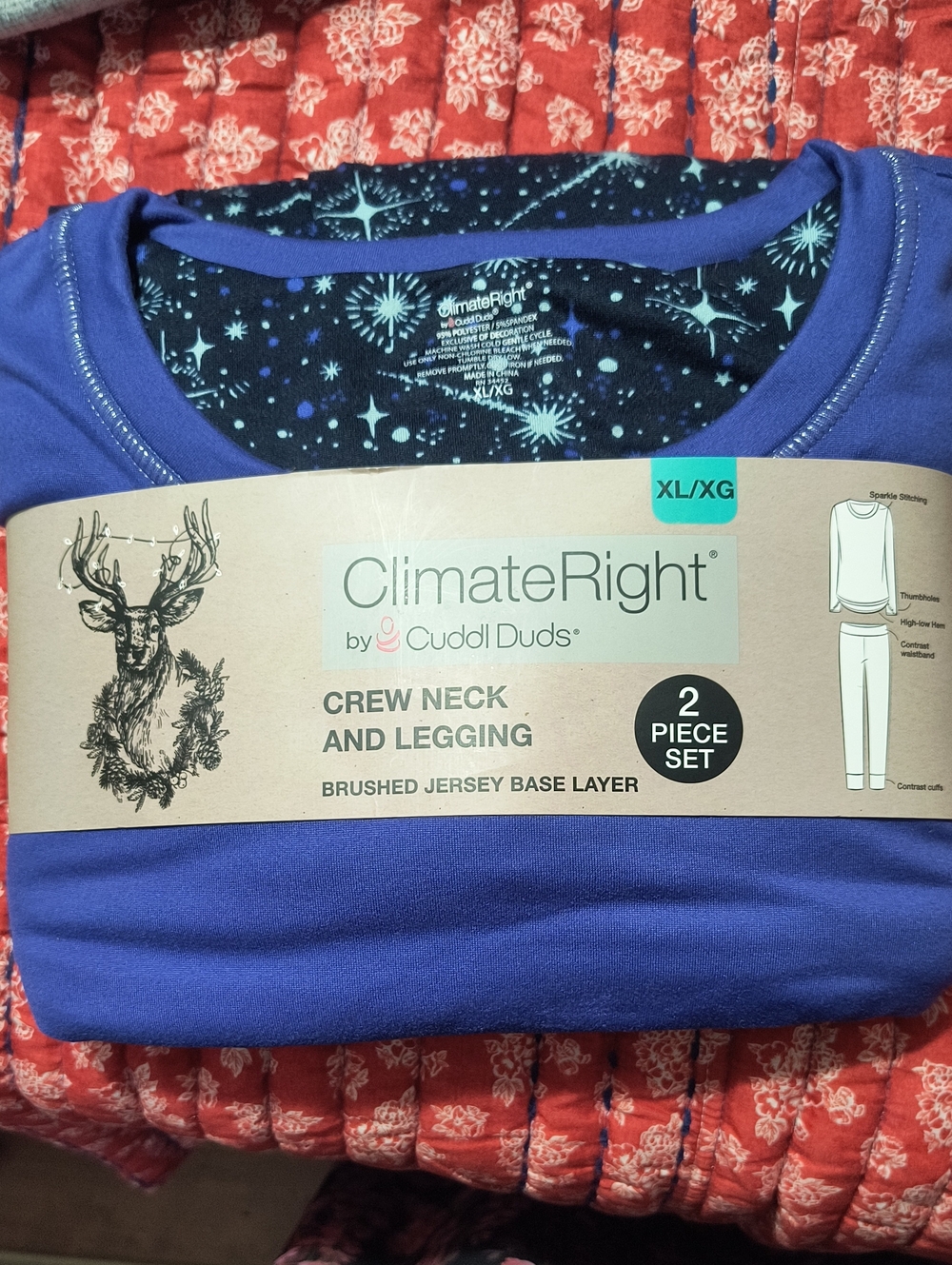 Cuddl Duds Purple Crew Neck & Legging Pajama Set
